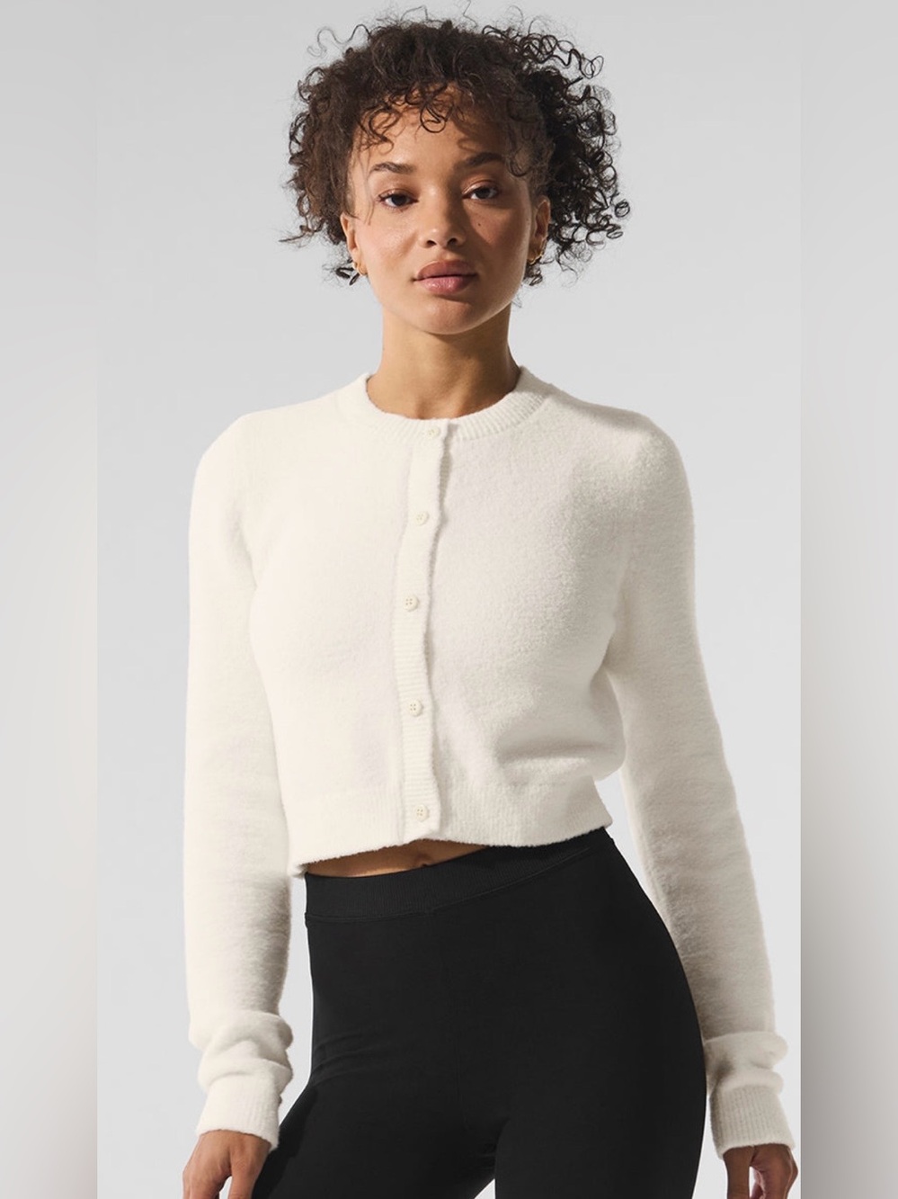 ALO Yoga Snuggle Up Sweater Cropped Cardigan in Ivory Size Large